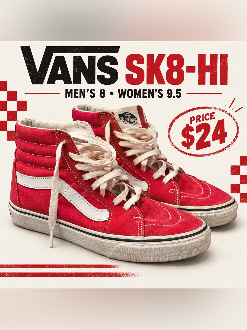 Vans Sk8-Hi Red Suede High-Top Sneakers M8 Women’s 9.5 badass - Broken in ✔️